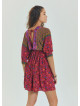 V Neck Elastic Waist Backless Red Floral Dress 4564